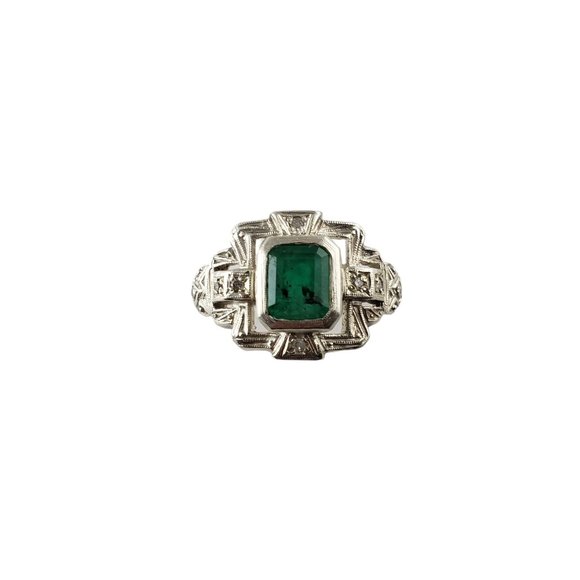 Vintage 10K YG/WG Emerald & Diamond Ring Size 7 JAGi Certified #14008